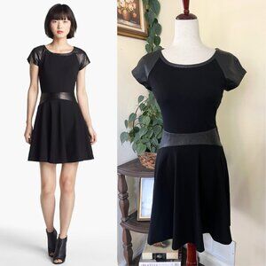 Diane Von Furstenburg Delyse Black Leather Fit and Flare Dress sz 4